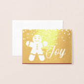 ジンジャーブレッド喜びスクリプト写真レッド金ゴールド星白 箔カード (封筒付き正面)