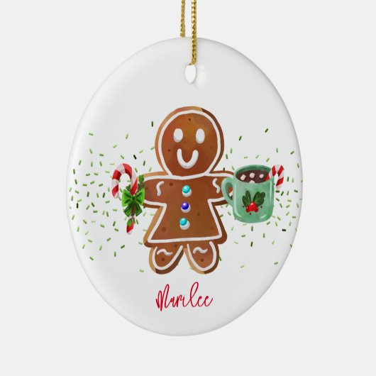 ジンジャーブレッド女の子の名前クリスマスキャンディーケーンココア セラミックオーナメント (右)