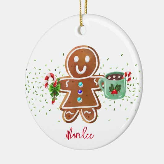 ジンジャーブレッド女の子の名前クリスマスキャンディーケーンココア セラミックオーナメント (左)
