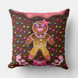 ジンジャーブレッド女の子ピンクシュガーアイシングキャンディドットプリント クッション