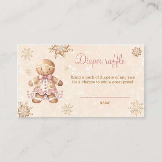 ジンジャーブレッド女の子ベビーシャワーおむつラッフルカード エンクロージャーカード (正面)