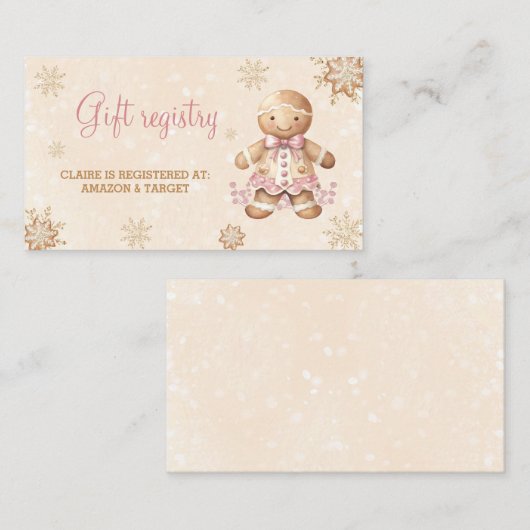 ジンジャーブレッド女の子ベビーシャワーギフトレジストリカード エンクロージャーカード (正面/裏面)