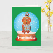 ジンジャーブレッド女性クッキースノーグローブ カード (黄色い花)