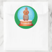 ジンジャーブレッド女性クッキー雪のグローブ緑 ラウンドシール (バッグ)