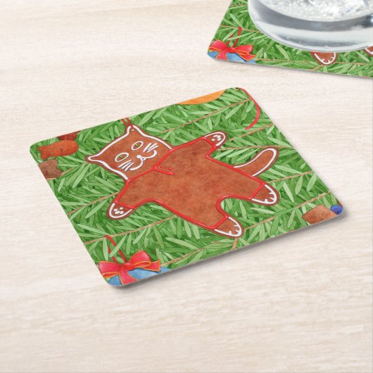 ジンジャーブレッド子猫スクエア紙コースター スクエアペーパーコースター (アングル)