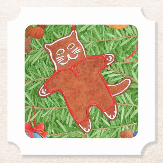 ジンジャーブレッド子猫チケット紙コースター/ホワイト ペーパーコースター (正面)
