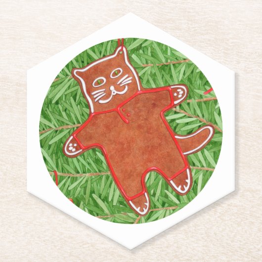 ジンジャーブレッド子猫ポインティ六角コースター/ホワイト ペーパーコースター (正面)