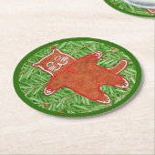 ジンジャーブレッド子猫ラウンド紙コースター/グリーン ラウンドペーパーコースター (アングル)