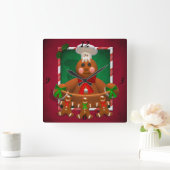 ジンジャーブレッド家族: おもしろいなパン屋 スクエア壁時計 (ホーム)