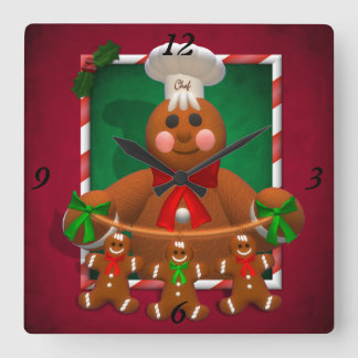 ジンジャーブレッド家族: おもしろいなパン屋 スクエア壁時計