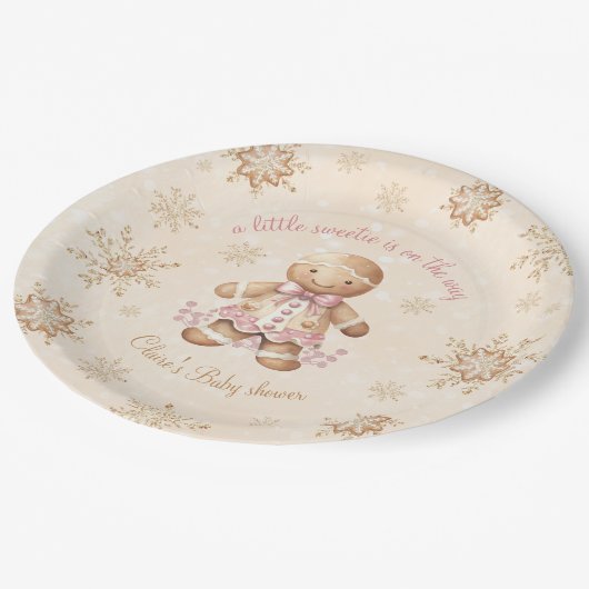 ジンジャーブレッド少し甘いクリスマスの赤ちゃんシャワー ペーパープレート (アングル)