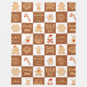 ジンジャーブレッド市松模様にクッキーパターン フリースブランケット (正面)