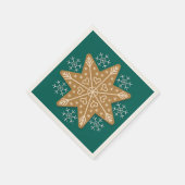 ジンジャーブレッド星と雪片タール スタンダードカクテルナプキン (角)