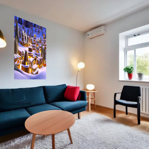 ジンジャーブレッド村の冬の雪   AIアートポスター ポスター