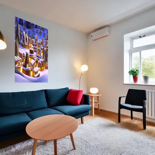 ジンジャーブレッド村の冬の雪 | AIアートポスター ポスター