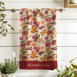 ジンジャーブレッド柑橘系スパイスクリスマスファミリー名を追加 キッチンタオル