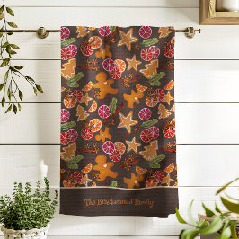 ジンジャーブレッド柑橘系スパイスクリスマスファミリー名を追加 キッチンタオル