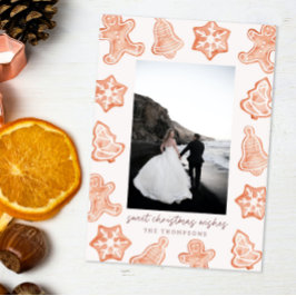 ジンジャーブレッド水モダン色クリスマスフォトカード 招待状