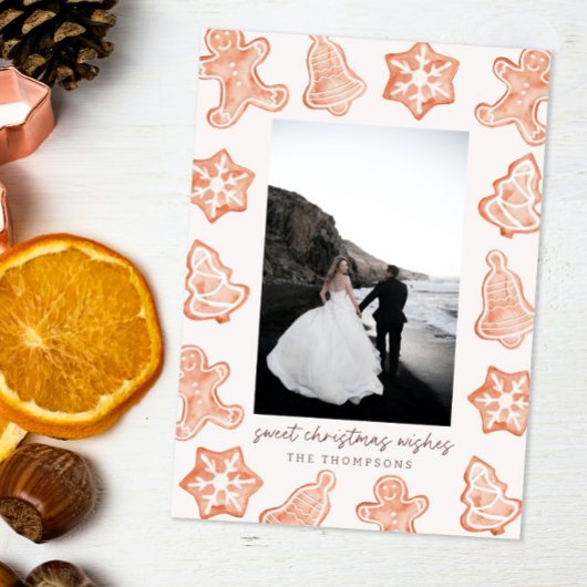 ジンジャーブレッド水モダン色クリスマスフォトカード 招待状