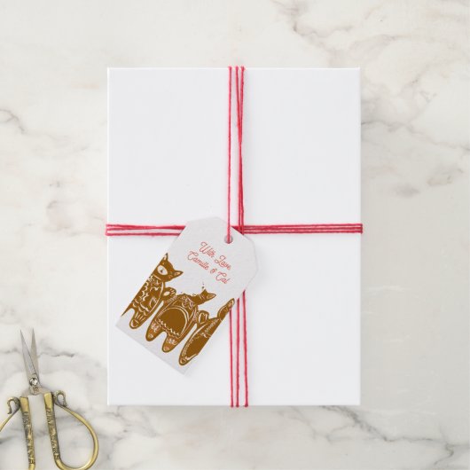 ジンジャーブレッド猫絵を描 – 手(カスタマイズ) ギフトタグ (より糸付き)