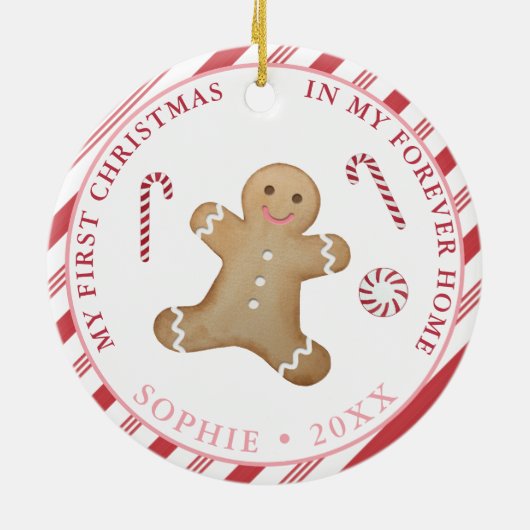 ジンジャーブレッド私の初めてのクリスマス女の子採用ギフト セラミックオーナメント (裏面)