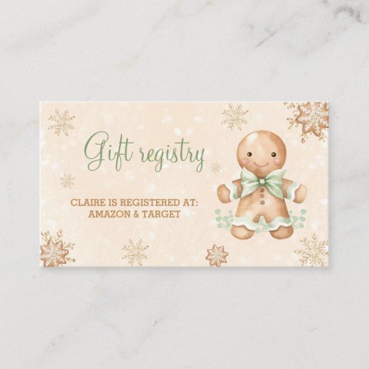 ジンジャーブレッド緑の赤ちゃんシャワーギフト登録カード エンクロージャーカード (正面)