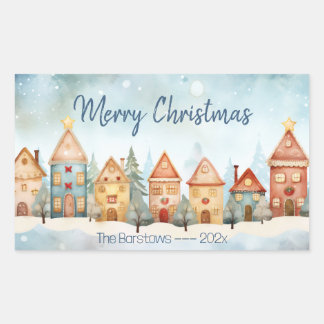 ジンジャーブレッド行ハウスクリスマスステッカー 長方形シール