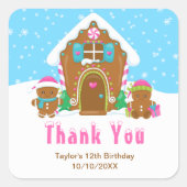 ジンジャーブレッド誕生日パーティーブルーピンクありがとう スクエアシール (正面)