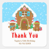 ジンジャーブレッド誕生日パーティー青と赤ありがとう スクエアシール (正面)