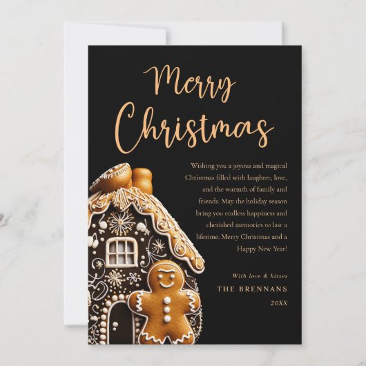 ジンジャーブレッド金ゴールドブラックメリークリスマス シーズンカード (正面)
