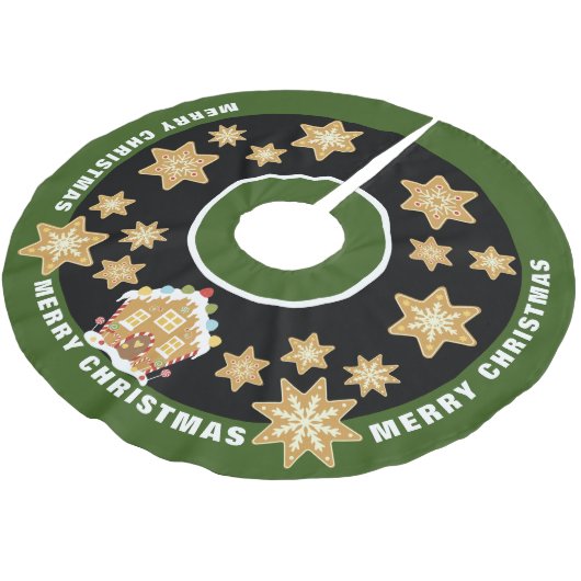 ジンジャーブレッド雪の結晶メリークリスマス ブラッシュドポリエステルツリースカート (アングル)