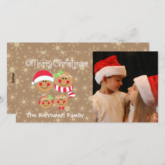 ジンジャーブレッド顔ズファミリー4枚のフォトクリスマスカード シーズンカード (正面/裏面)