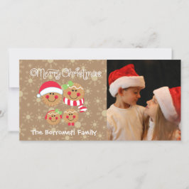 ジンジャーブレッド顔ズファミリー4枚のフォトクリスマスカード シーズンカード