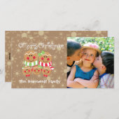 ジンジャーブレッド顔ズファミリー5枚のフォトクリスマスカード シーズンカード (正面/裏面)