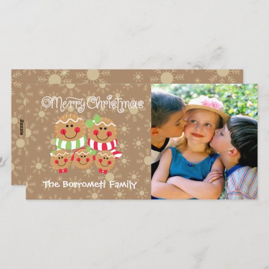 ジンジャーブレッド顔ズファミリー5枚のフォトクリスマスカード シーズンカード (正面/裏面)