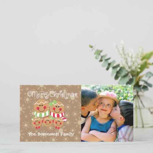 ジンジャーブレッド顔ズファミリー5枚のフォトクリスマスカード シーズンカード (スタンド正面)