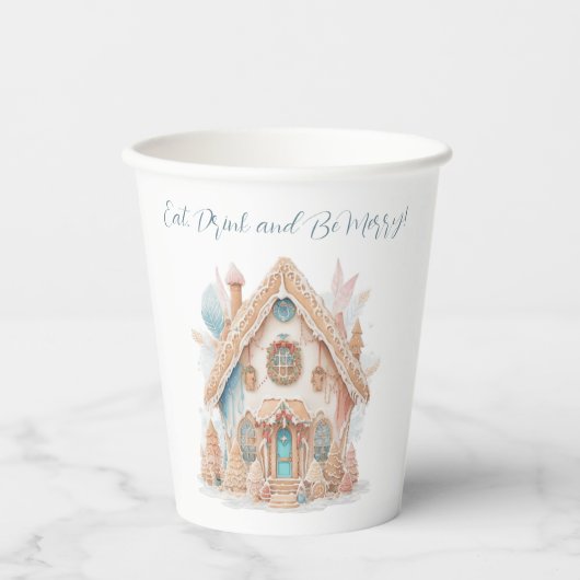 ジンジャーブレッド食べハウス楽しいクリスマスを飲む 紙コップ (正面)