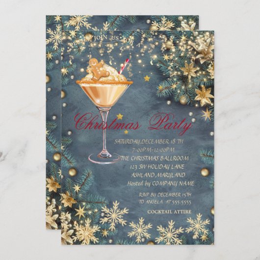 ジンジャーブレッド飲料ブランチ、紙吹雪クリスマス 招待状 (正面/裏面)