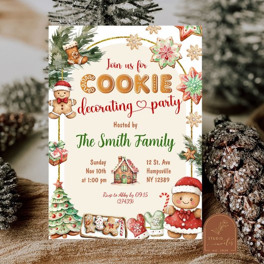 ジンジャーブレッド飾クッキーのクリスマスパーティー 招待状
