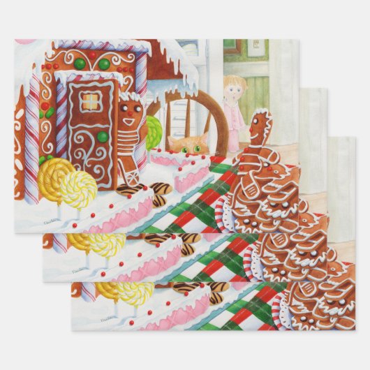 ジンジャーブレッド驚き平板包み紙 ラッピングペーパーシート (セット)