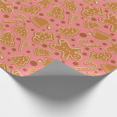 ジンジャーブレッド魔法クリスマスクッキーPink Seamless ラッピングペーパー (角)