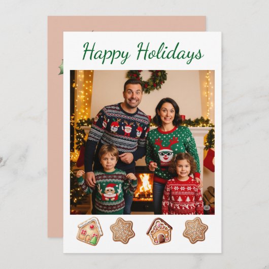 ジンジャーブレッド イージーカスタムファミリーフォト DIY ホリデー シーズンカード (正面/裏面)