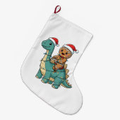 ジンジャーブレッド サンタの恐竜乗り物 クリスマス ラージクリスマスストッキング (正面 (吊り時))