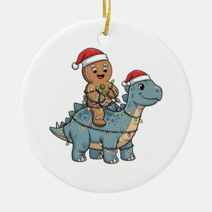 ジンジャーブレッド サンタ 恐竜に乗る クリスマス セラミックオーナメント