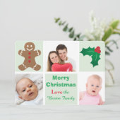 ジンジャーブレッド&ホリーカスタムフォトクリスマス シーズンカード (スタンド正面)