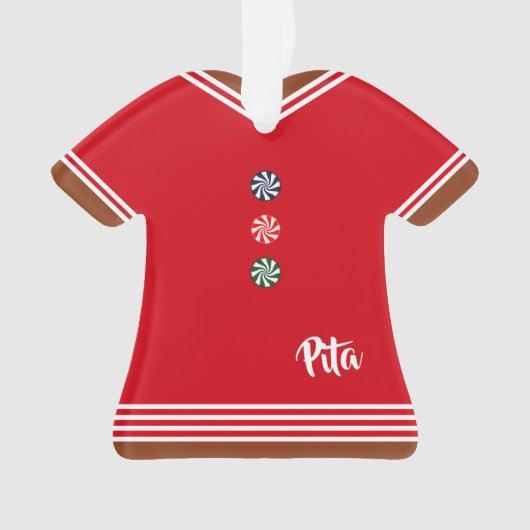 ジンジャーブレッド·ボーイ·レッド&ホワイト記念クリスマス オーナメント (正面)