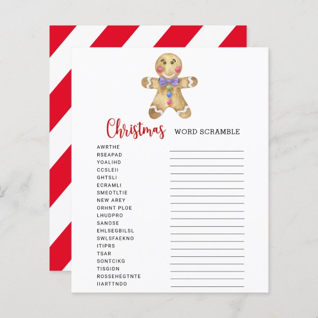 ジンジャーブレッド – ワードスクランブルゲームカード (正面/裏面)