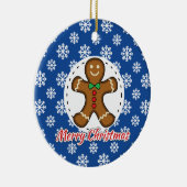 ジンジャーブレッド – 青い雪片パターン – メリークリスマス セラミックオーナメント (右)