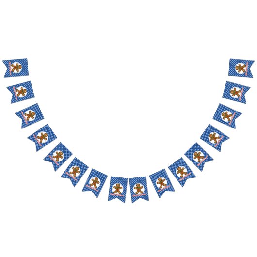 ジンジャーブレッド – 青い雪片パターン – メリークリスマス バンティングフラッグ (全)