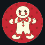 ジンジャーブレッドChristmas Cookieのシール ラウンドシール<br><div class="desc">ミントとチョコレートのアクセントを持つギンガーブレッドの少年が、このホリデーステッカーであなたに手を振っている！そのデザインはオリジナル芸術だ。</div>